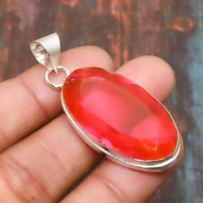 Ciondolo in argento sterling 925 con pietra preziosa rubillite rosa, fatto a mano
