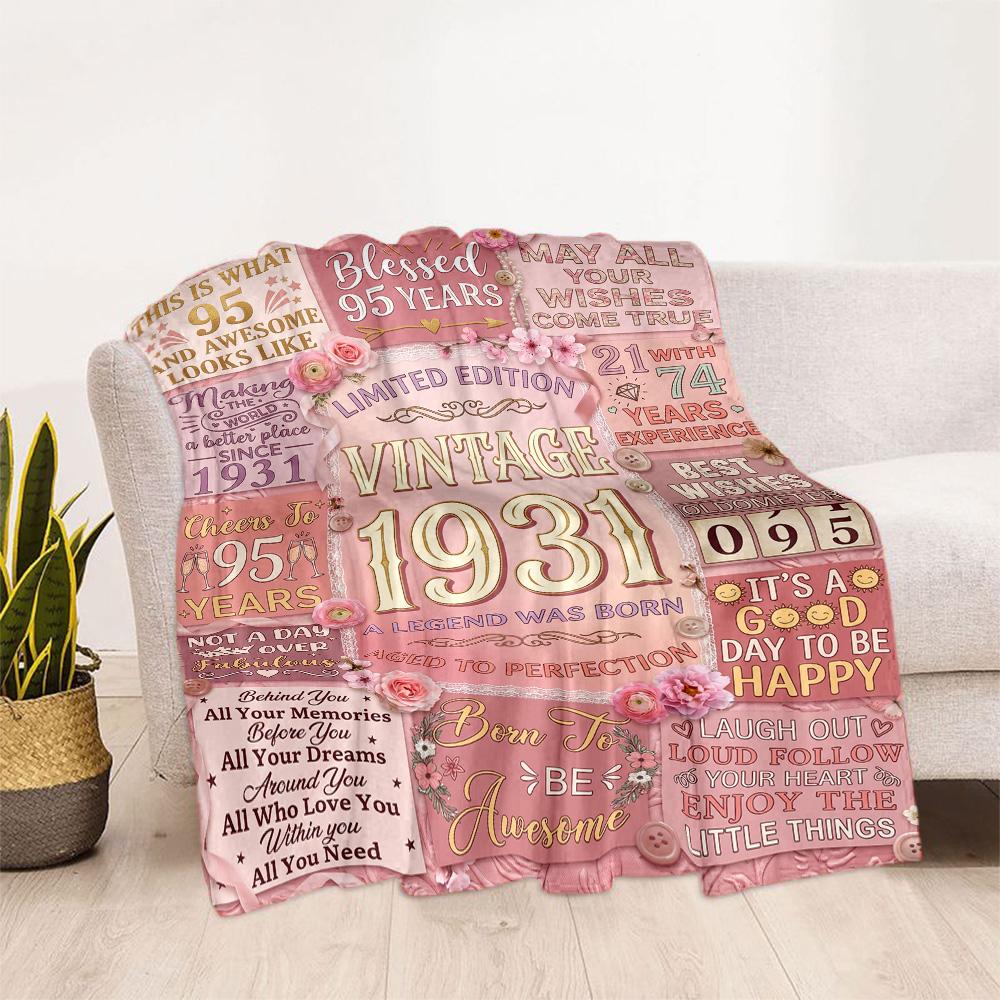 95th Birthday Celebration Blanket Soft Warm Cozy Perfect for Office Chair Picnics for All Occasions Playful Design