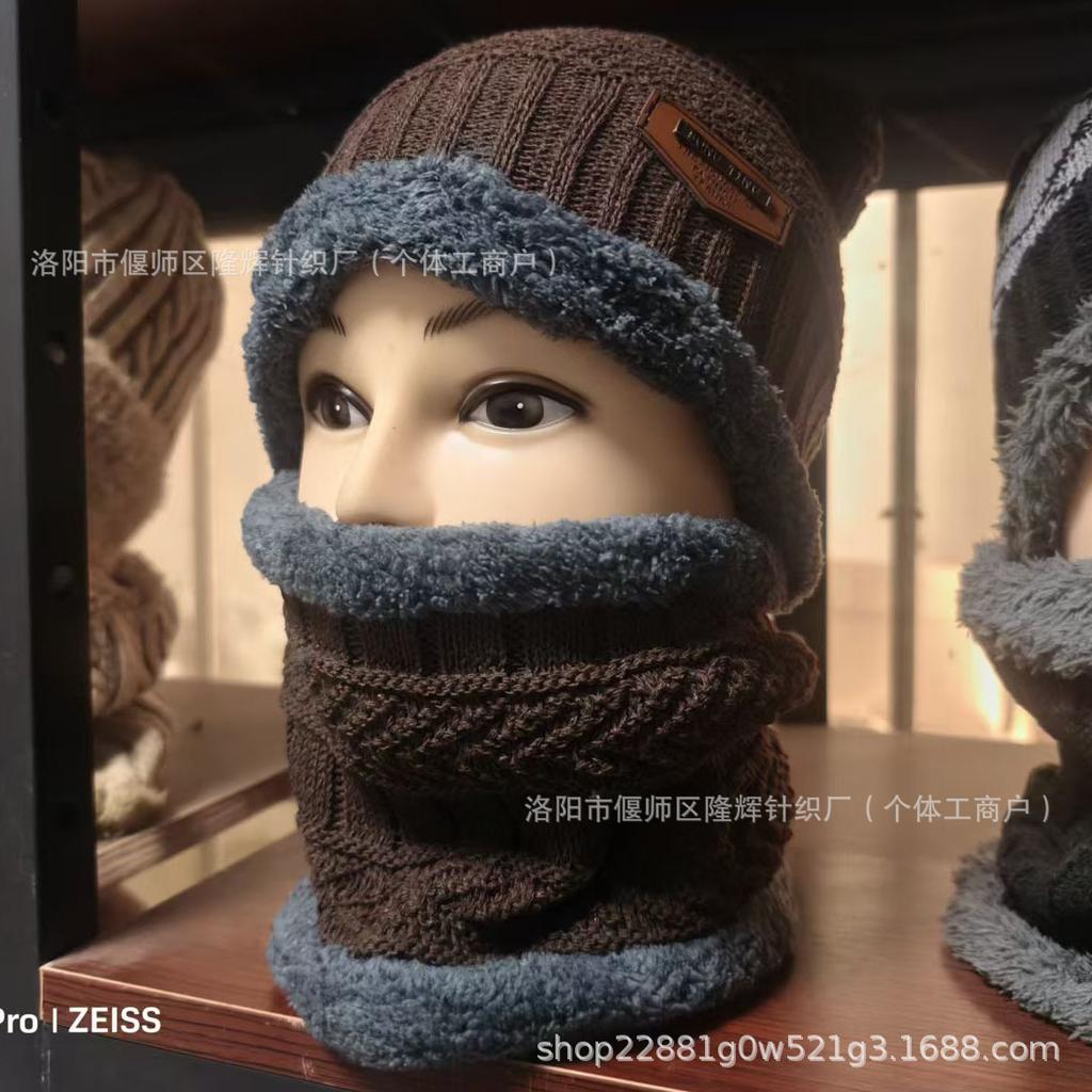 Wool hat men's autumn and winter velvet knitted hat women's tide pullover hat scarf set ear protection warm hat