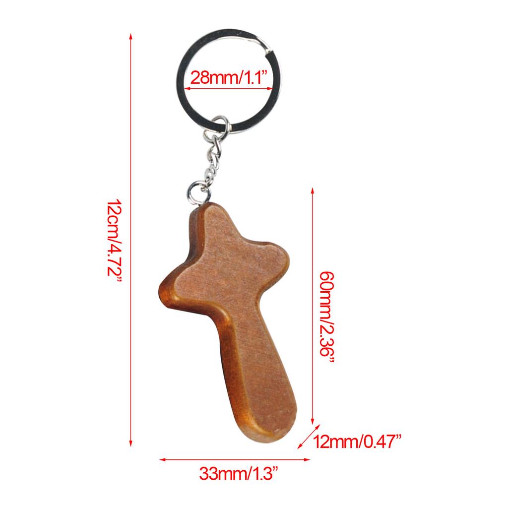 Wooden Comfort Cross Keyring Bag Decoration Charm Car Keys Holder Handmade Pendant Keychain Christian Religious Gift