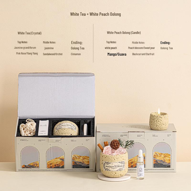 Crystal Essential Oil Aroma Diffuser Set: Flameless, High-Grade Home Fragrance with Cement Candle Gift Box