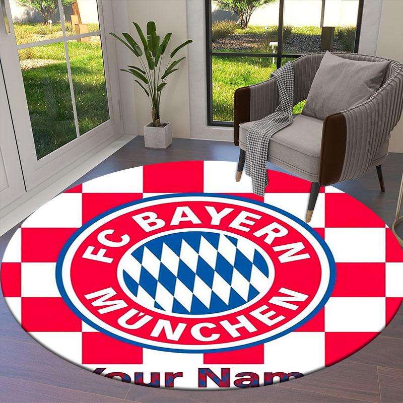 FC Bayern Munchen Custom Name Round Area Rug,Carpet Rug for Living Room Bedroom Sofa Playroom Decor,Non-slip Floor Mat