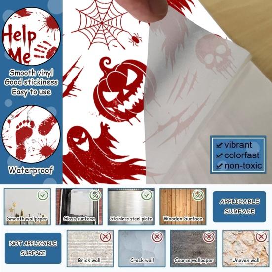 Atmospheric Haunted House Accents Halloween Horror Stickers, with Spooky Handprints Footprints Printed, Creepy Text Decals Self-adhesive Decals,