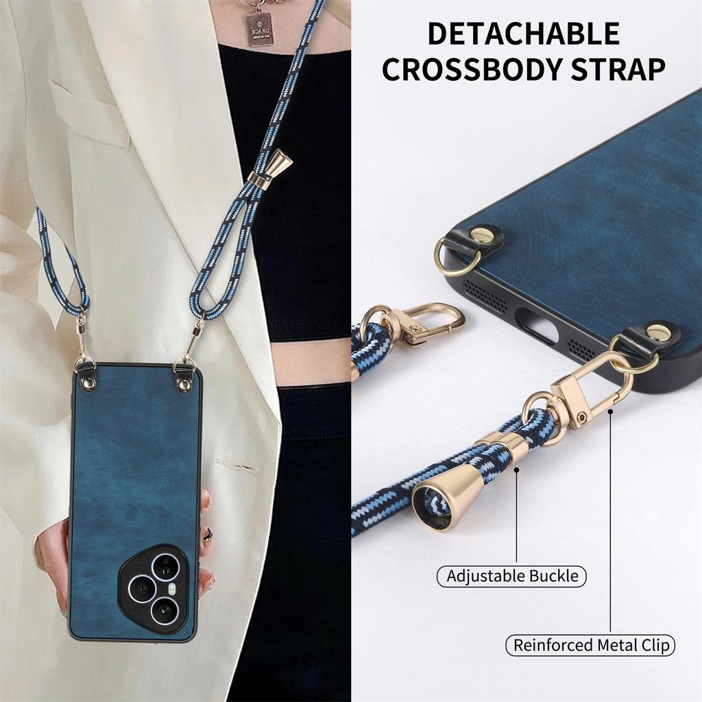 For Honor 400 Pro 5G (Global) Retro Leather Phone Back Cover with Adjustable Strap