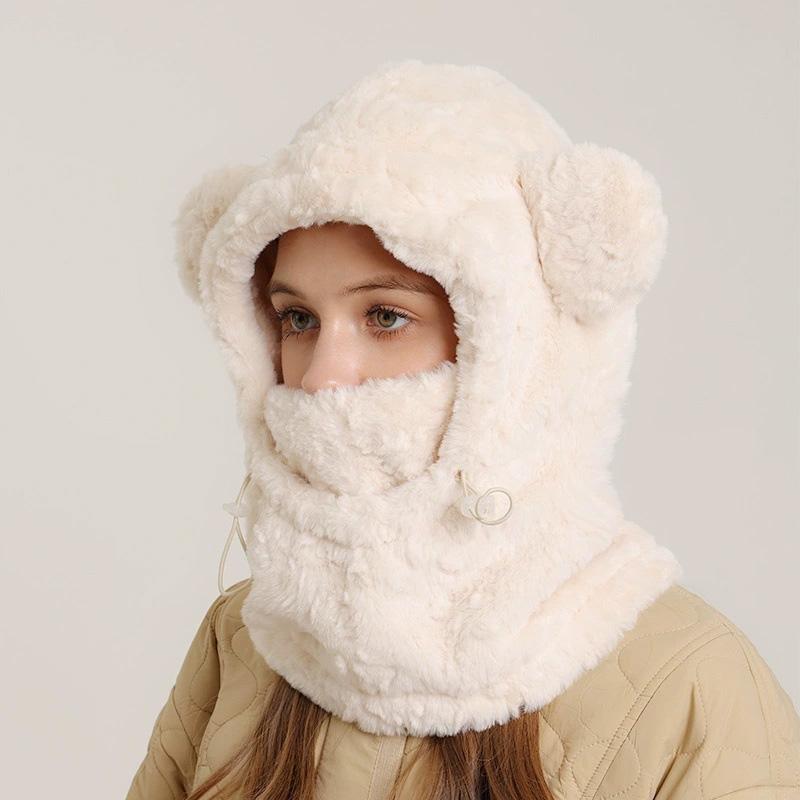 1Pc Bear Shaped Winter Lei Feng Hat Warm Integrated Thicken Scarf Fleece-lined Plush Hat Mask