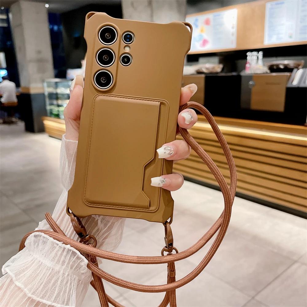 Silicone Wallet Crossbody Lanyard Card Holder Case for Samsung S26 S25 S24 Ultra S23 FE S22 Plus A17 A36 A56 A16 A55 Soft Cover