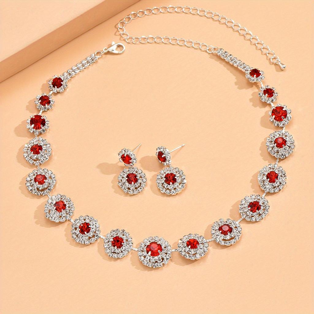 1 pair Earrings Plus 1pc Necklace Elegant Jewelry Set Inlaid Rhinestone Dainty Jewelry, Perfect Festival Gift For Women