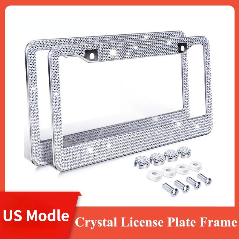 License Plate Holder Stainless Steel License Plate Frame Bling Rhinestone Front Rear License Plate Frame