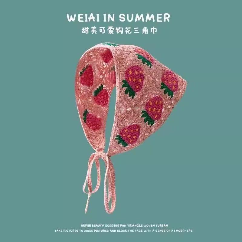 Ins Style High-end Triangular Headscarf for Summer Outings and Rural Style  New Retro Knitted Hollow Headscarf for Women