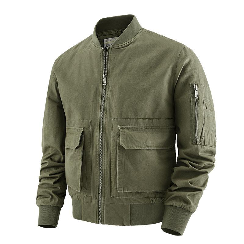 Washed Cotton Jacket Men's Autumn and Winter Baseball Jersey Multi-pocket Jacket Loose Casual Flight Suit