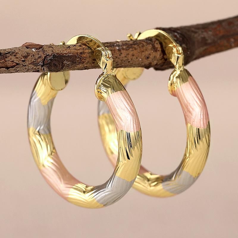 Huitan Luxury Women Three Tone Metal Hoop Earrings for Wedding Party Engagement Elegant Delicate Accessories Fashion JewelryGood Product