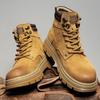 Men's Retro British Style Yellow Leather Ankle Boots - Thick Sole, High Top, Autumn Dress & Work Boots