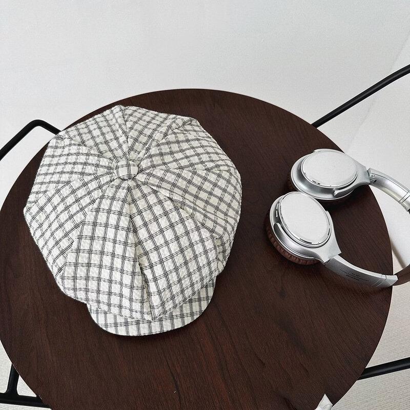 Женская клетчатая восьмиугольная шляпа-берет 56-58cm