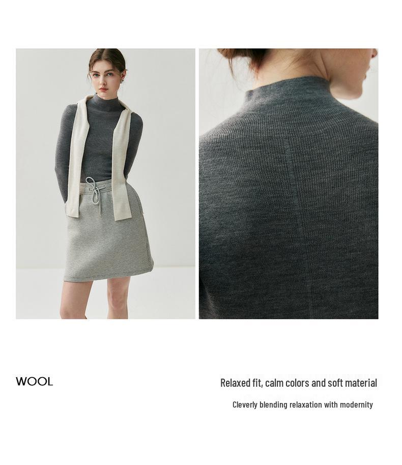 Women's High Neck Slim Fit Ribbed Knit Top - Imitation Wool, Figure-Flattering, Versatile, Classic