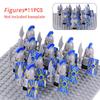 11 Silver Gray Knight Figures w Yel Edge Helm Swords Red Cross Shields White Cloaks No Baseplate