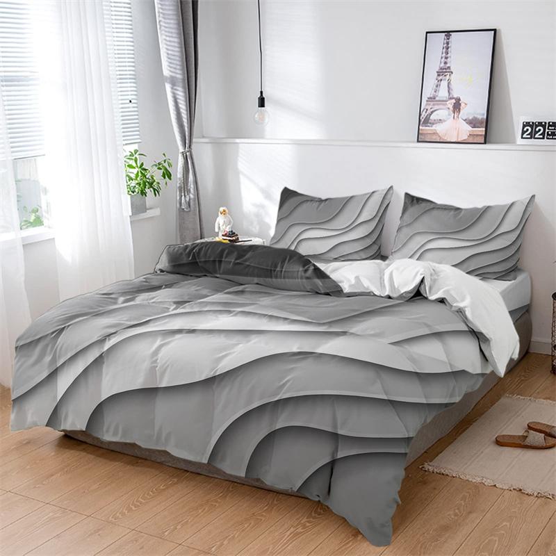 Gradient Duvet Cover Set Modern Geometric Abstract Ripple Art Bedding Set Soft Microfiber Quilt Cover Twin King For Adults Decor