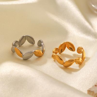 Irregular Open Ring with Gold Beans, Niche Design, Non-fading Titanium Steel Ring for Women