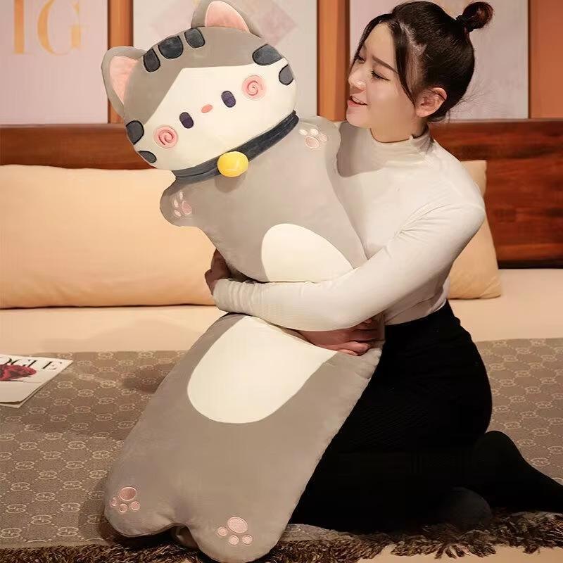Long Cat Plush Body Pillow Kawaii Cartoon Cat Sleeping Back Cushion Cute Sofa Bedroom Decorative Body Pillow Stuffed Doll Decor
