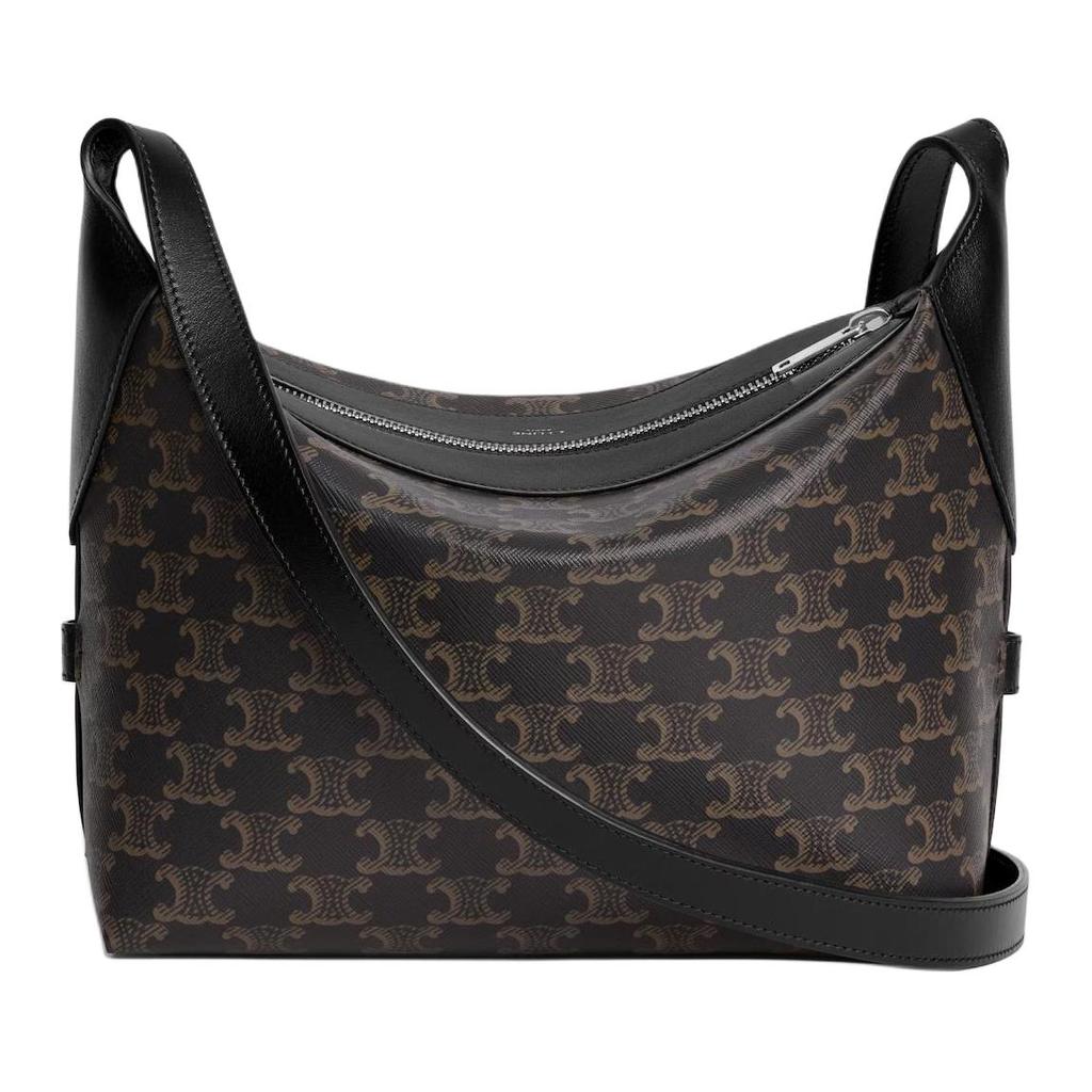 Celine Triomphe Logo Print Design Calfskin Shoulder Bag Women Shoulder Bag Black 122332GUK