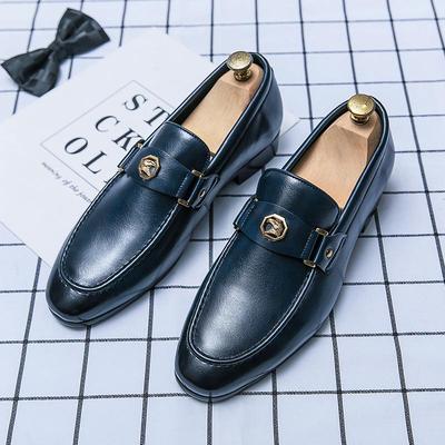 Men's Plus Size British Fashion Leather Loafers - Stone Pattern, Breathable, Formal Office Shoes