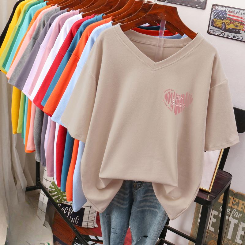 

Футболка с коротким рукавом, Свободного кроя, Приталенный топ с V-образным вырезом с принтом для женщин 5XL абрикосовый