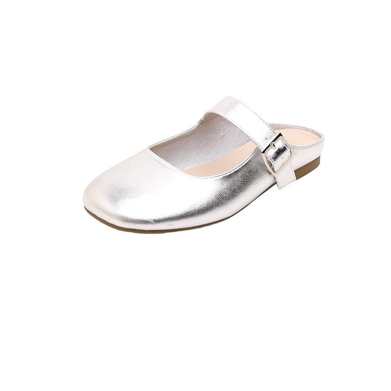 

Sheepskin~ fat mm soft sole silver sandals women s summer with skirts genuine leather bag head lazy slippers one pedal 40