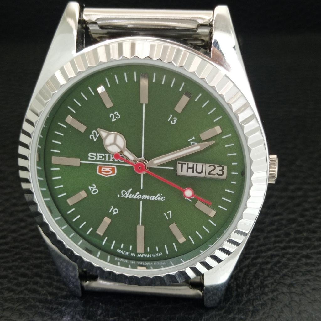 VINTAGE REFURBISHED SEIKO 5 AUTOMATIC 6309A JAPAN MENS GREEN WATCH a442854-1