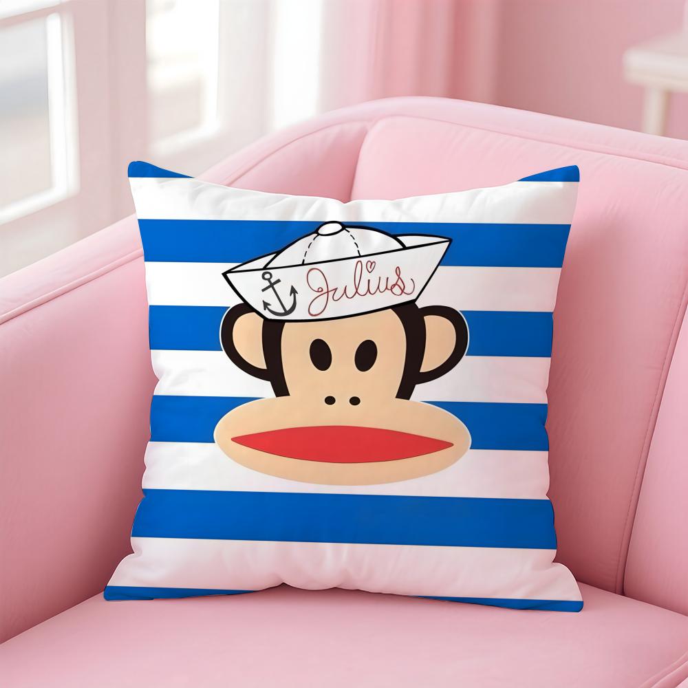 P-Paul Frank Pillow Cute Cartoon Cushion Cover Pillowcase Short Plush Invisible Zipper Room Sofa Cushion Cover