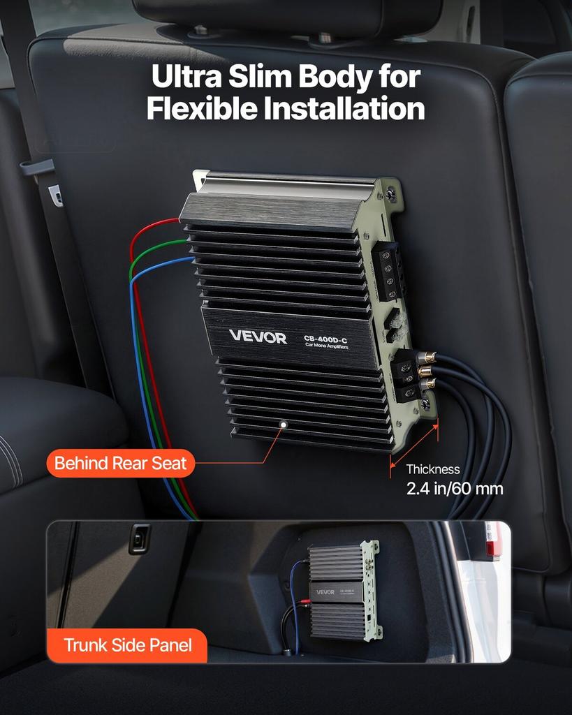 Monoblock Car Amplifier, 400W RMS MAX, 1/2/4 Ohm Stable, 1-Channel Class D Car Audio Amplifier with Remote Subwoofer Level Control, Low Pass Filter,