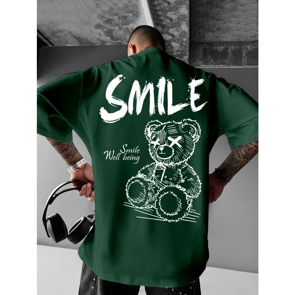 

Trendy Summer Men s Personalized Teddy Bear Print Micro Elastic Comfortable Breathable Round Neck T-shirt Outdoor Urban Top XS