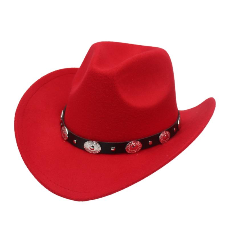 Ethnic Style, Western Cowboy Hat, Tibetan Concave Top Hat, Upturned Edge Imitation Silver Accessories, Felt Hat