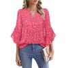 Women's Three Quarter Sleeve Blouse V Neck Business Casual Solid Color Chiffon Shirt Ruffle Hem Loose Fit Office Daily Wear Top