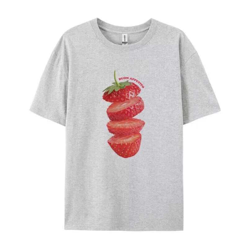 FeUnisex Cute Strawberry T Shirt Grunge Y2k Aesthetic Fruit Graphic Tees Loose Vintage Streetwear Tops Women Cottagecore Clothes