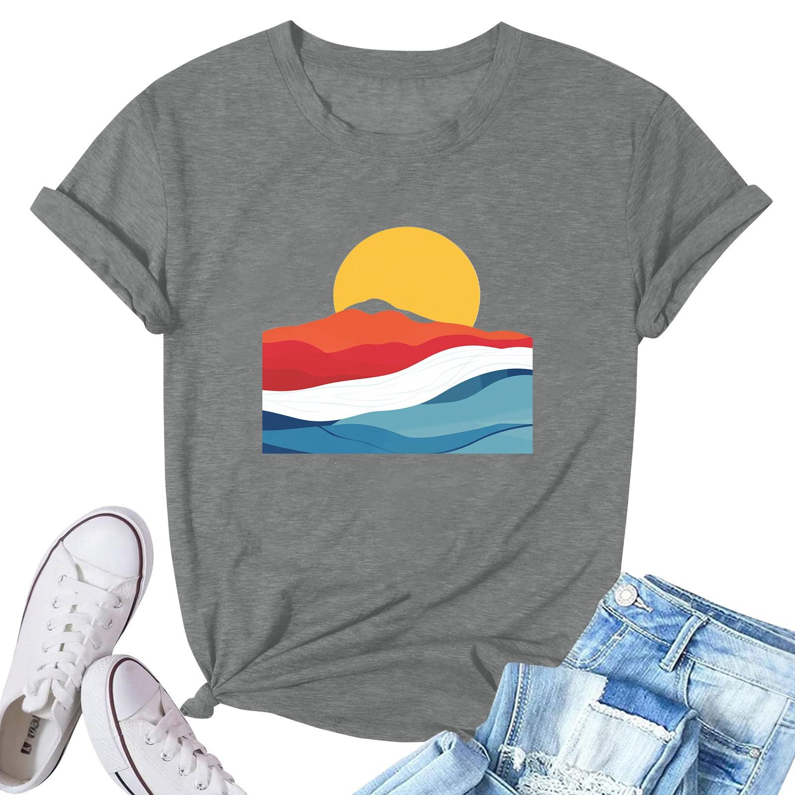 

Женская модная повседневная плиссированная футболка с коротким рукавом с принтом XXL