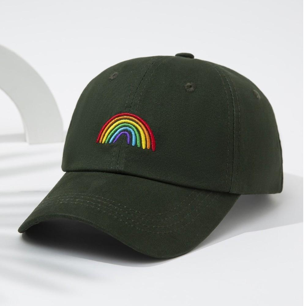 Casquette de Baseball Broderie Arc-en-ciel Douce Casquette Ajustable Décontractée Streetwear Casquette Papa Voyage en Plein Air