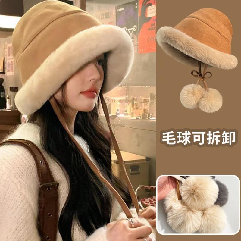 Winter Plush Bucket Hat Thickened Warm Ear Cap Children Windproof Big Head Circumference Winter Suede