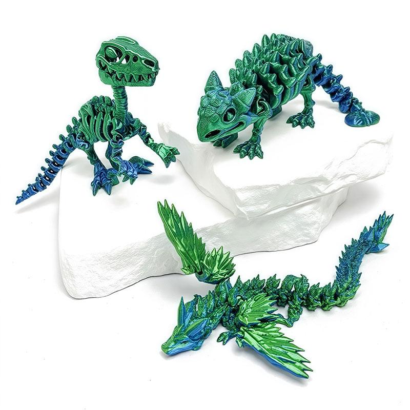Pack of 9 3D Printed Dinosaur Model Toy Flexible Jointed Dragon Sculpture, Craft, Office Desk Ornament, Birthday Surprise Gifts