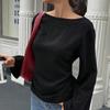 Ladies Spring Autumn Flare Sleeves Round Collar Solid Color Slim Fit Pullover Casual Shirt Top
