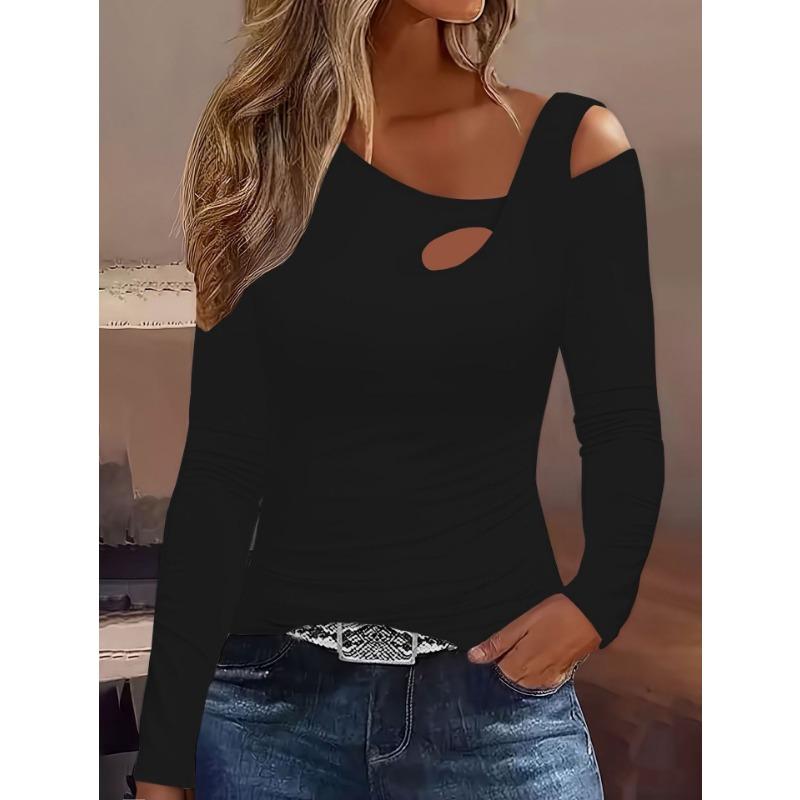 Fashion Off Shoulder Irregular Women Blouse Slim Fit Casual Shirts Ladies Long Sleeve Streetwear Elegant Hollow Out Swet Tops Female Simple Clothing