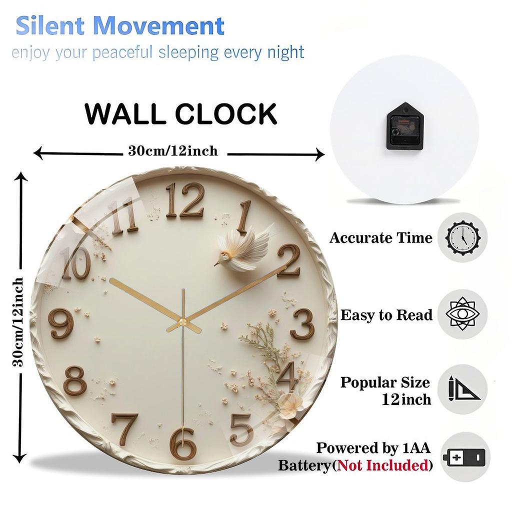 Contemporary Round Glass Wall Clock 30cm Custom Design Silent Non-Ticking Home Decor