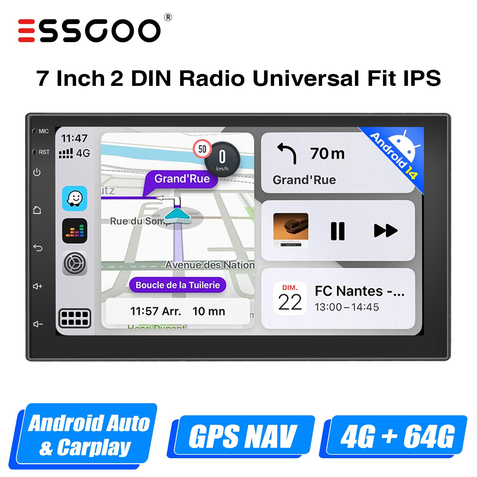 ESSGOO 7 /9 /10“ 2 DIN Android 14 4+64G Автомагнитола Carplay Android Auto GPS SAT Navi Bluetooth FM RDS Радио WIFI Сенсорный экран 7inch 4 64G Carplay