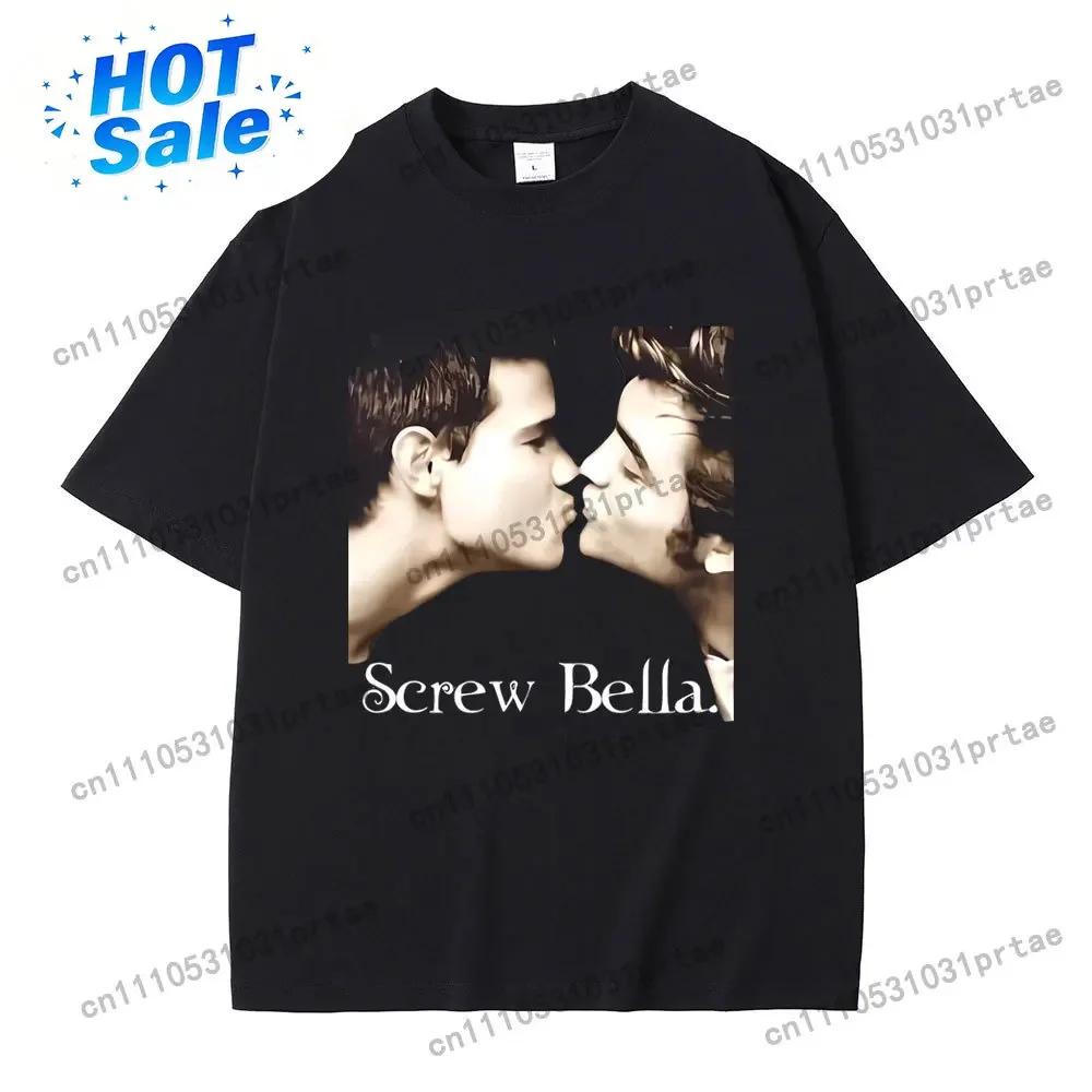 Movie Series Twilight Jacob And Edward Cullen Screw Bella Funny Meme Tshirt Unisex Wounisex Casual Cotton Oversized T Shirts Black