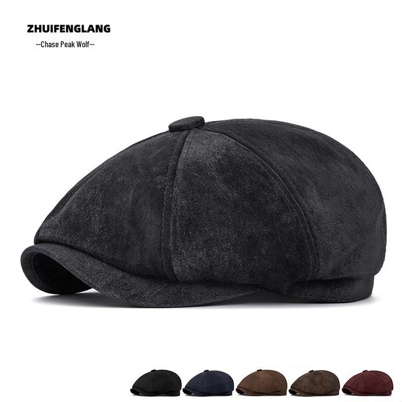 Men's Warm Fleece-Lined Striped Duckbill Beret - British Style Autumn/Winter Newsboy Cap