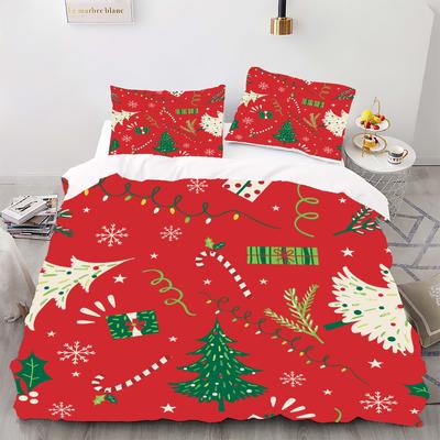 Digital bedrucktes Bettwäscheset im Weihnachtsstil – Polyester – Schlafzimmerdekor – 1 Bettdecke + 2 Kissenbezüge (kein Kissenkern)