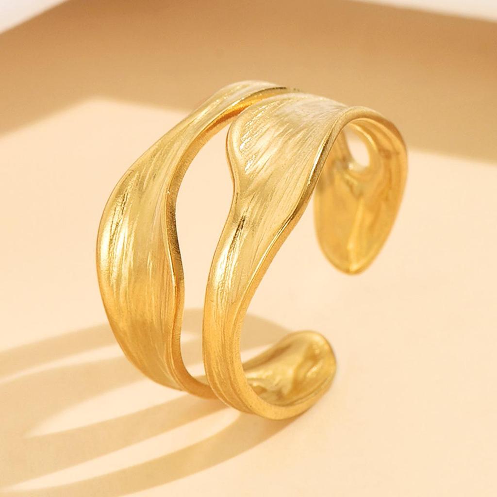 Stainless Steel Personalized Irregular Geometric Curve Open Ring for Women