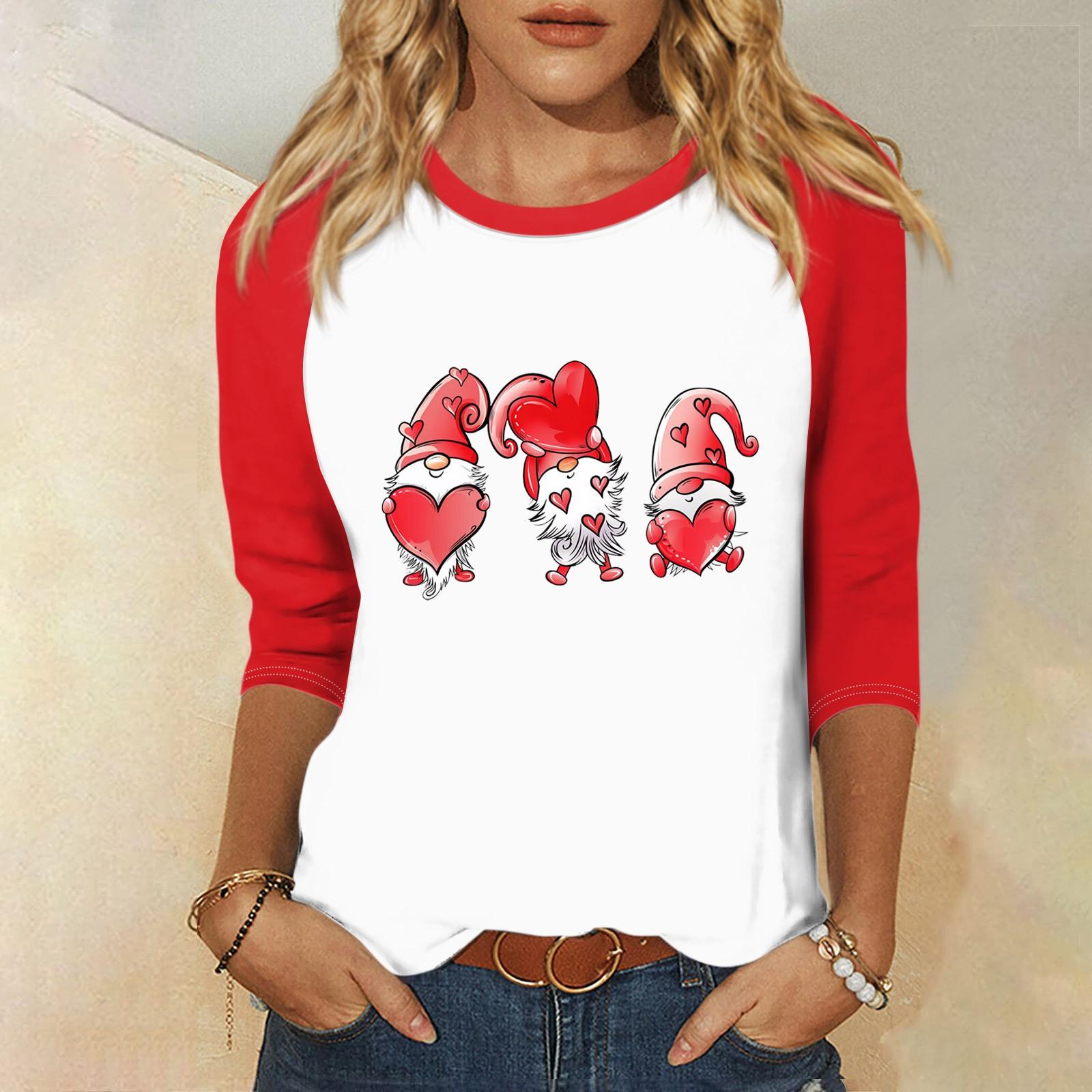 

Сорочка для жінок мода повсякденний реглан рукав круглий виріз 3/4 рукав вільний принт футболка топ XXXL Кіновар