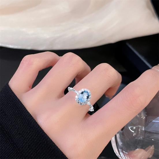 Blue Rhinestone Ring for Women Adjustable Silver Opening Ring Cubic Zirconia Jewelry Accessory for Wedding Engagement