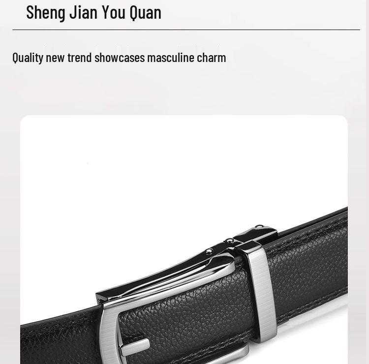 Men's Faux Leather Belt with Automatic Alloy Buckle, Versatile for Suits and Jeans