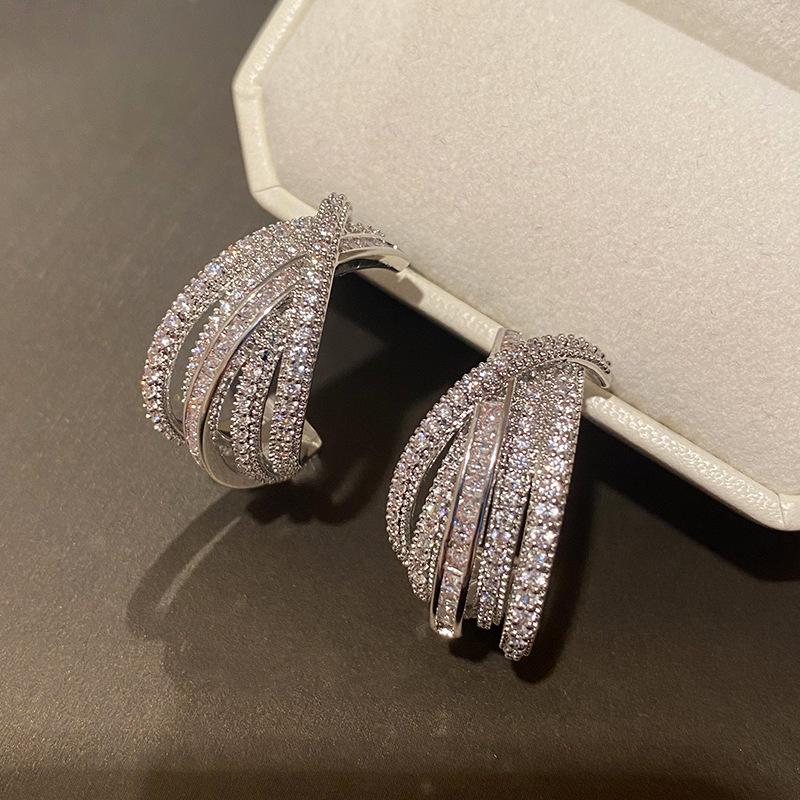 Lady Stud Earrings, Cross-layer Line Design Jewelry, Fashionable Personality Internet Celebrity Style Earrings