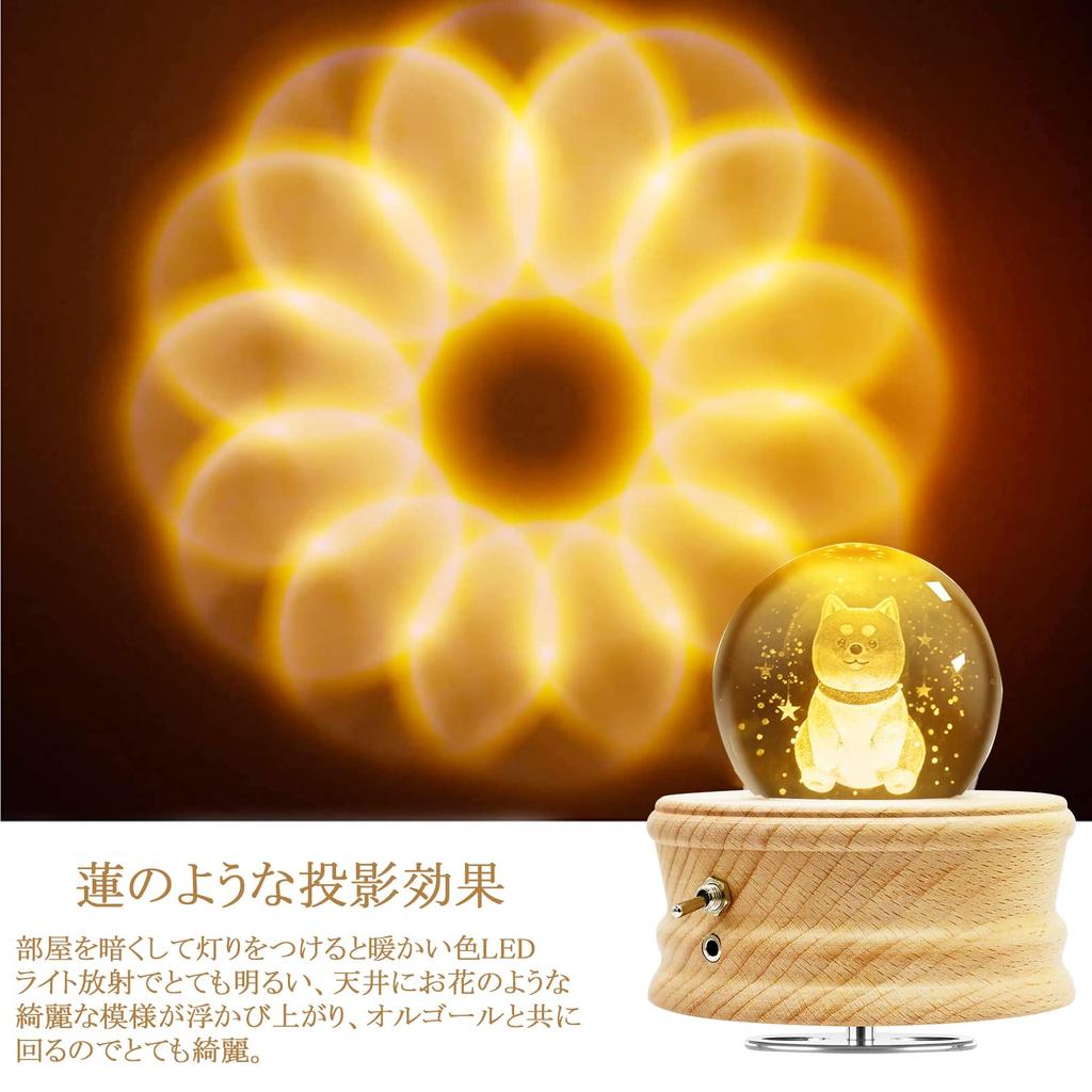 QUEENBABI Shiba Inu Music Box with Crystal Perfect As a Birthday Gift for Features Include Indirect and LED USB Projection and a and Charming Perfect